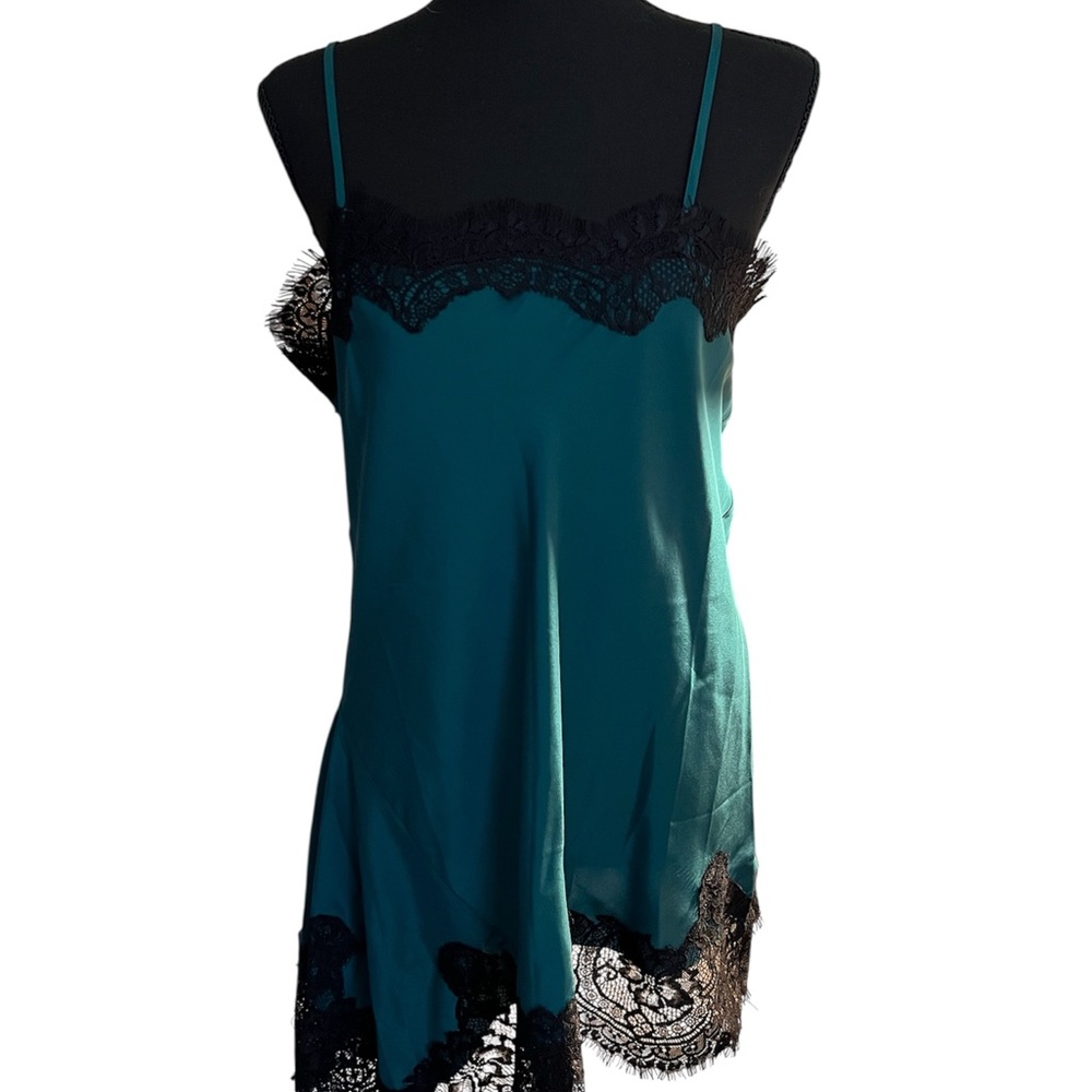 New with Tags Gold Hawk Teal and Black Lace Slip Asymmetrical Hem Dress Medium